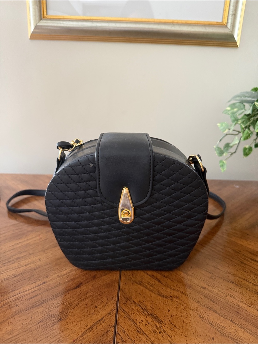 Black Quilted Crossbody Bag with Gold Hardware